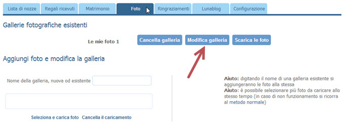 premi per modificare galleria foto