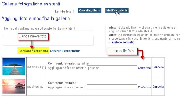 modifica galleria foto della lista nozze