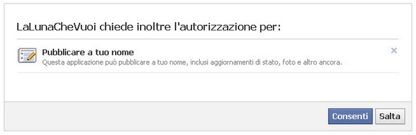 acconsentimento applicazione Lalunachevuoi su facebook