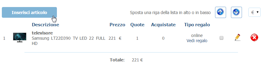 aggiungi altro regalo in lista nozze